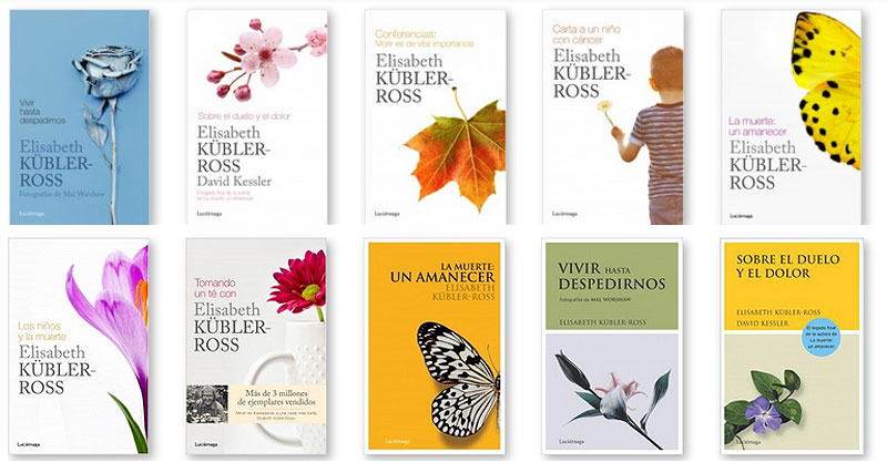 Portadas de algunos de los libros publicados en castellano de Elisabeth Kübler-Ross.